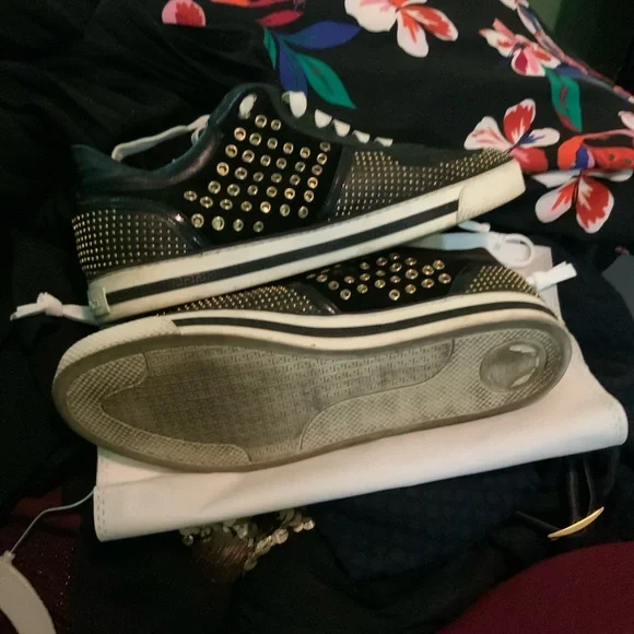 Black and Gold Versace Studded Men Sneakers
